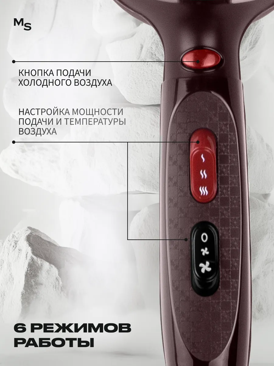 Фен для волос Mark Shmidt 9610 COMPACT ionic,ceramic+диффузор, porto