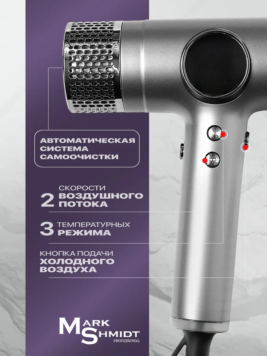Фен Mark Shmidt Hyper Flow 701, 2200W, Ionic, серый