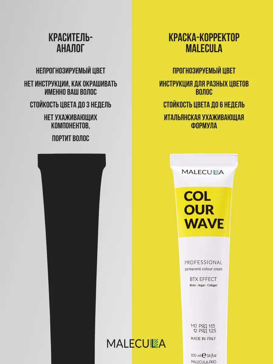 Крем-краска MALECULA Colour Wave, 7.0, Интенсивный натуральный блонд, 100 мл