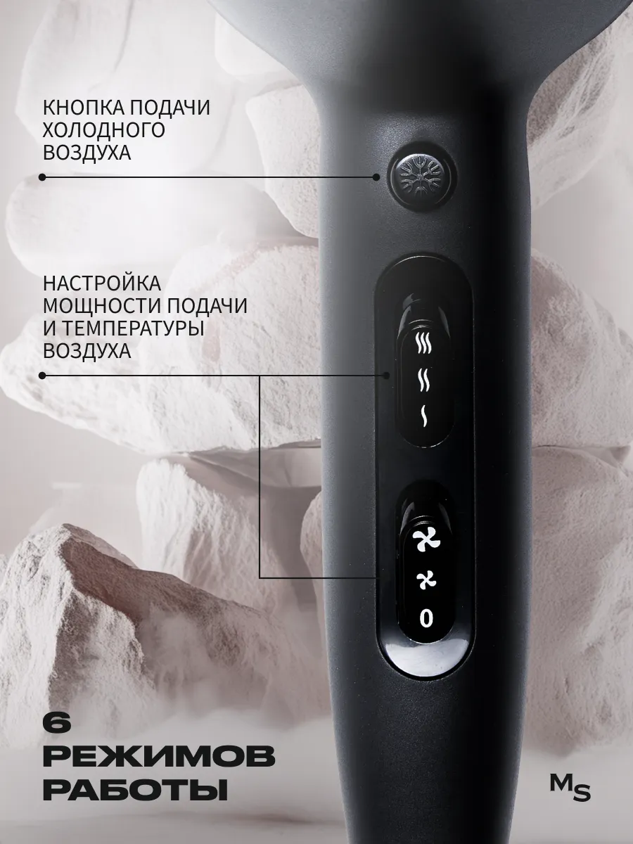 Фен для волос Mark Shmidt 2200 W, ionic ceramic, чёрный