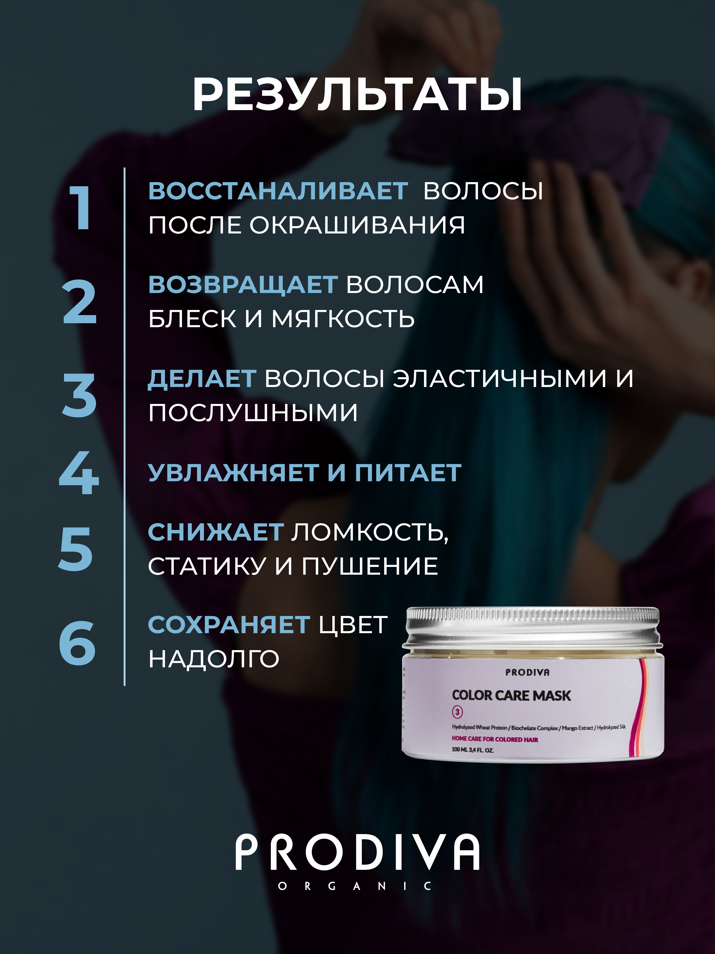 Маска для окрашенных волос PRODIVA COLOR CARE Mask, 100 мл