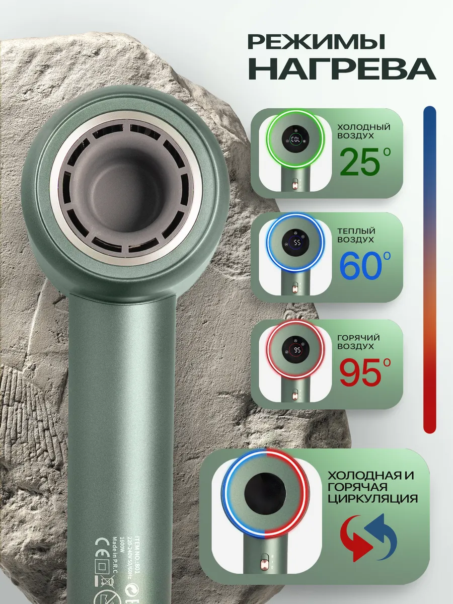 Фен Mark Shmidt Siren 801, 1600 W, LED, maroon, зеленый