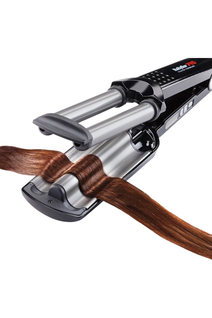Плойка для волос тройная BaByliss Pro Ionic 3D Waver, с терморегулятором, титан+турмалин