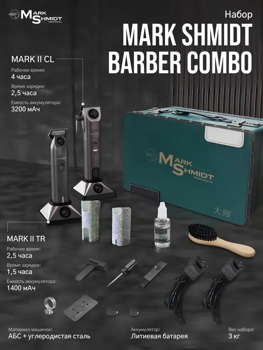 Набор Mark Shmidt Barber Combo Чемодан, Машинка, Триммер, сменный корпус